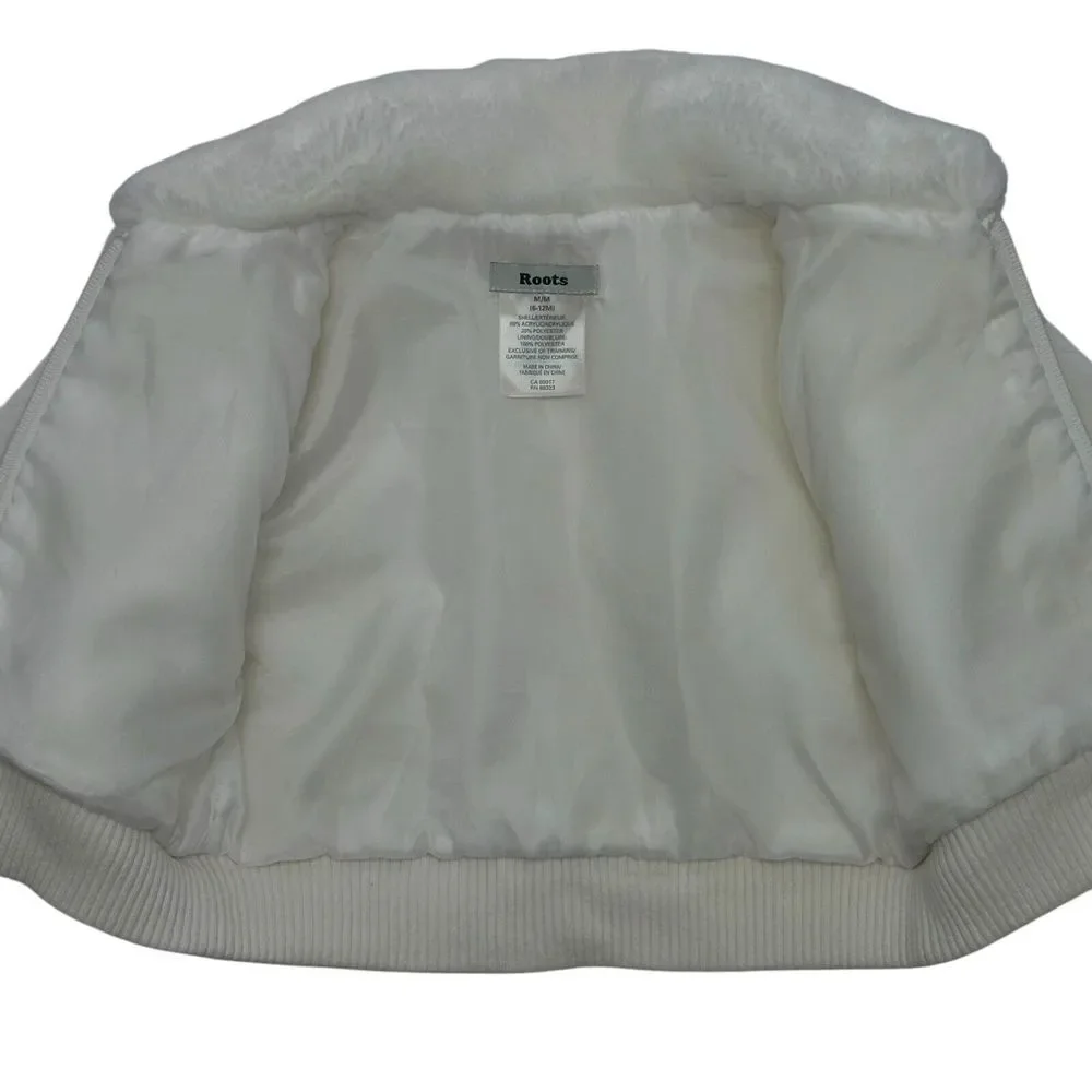 Roots Girls 6-12 Months White Full Zip Long Sleeve Logo Faux Fur Jacket Coat‎